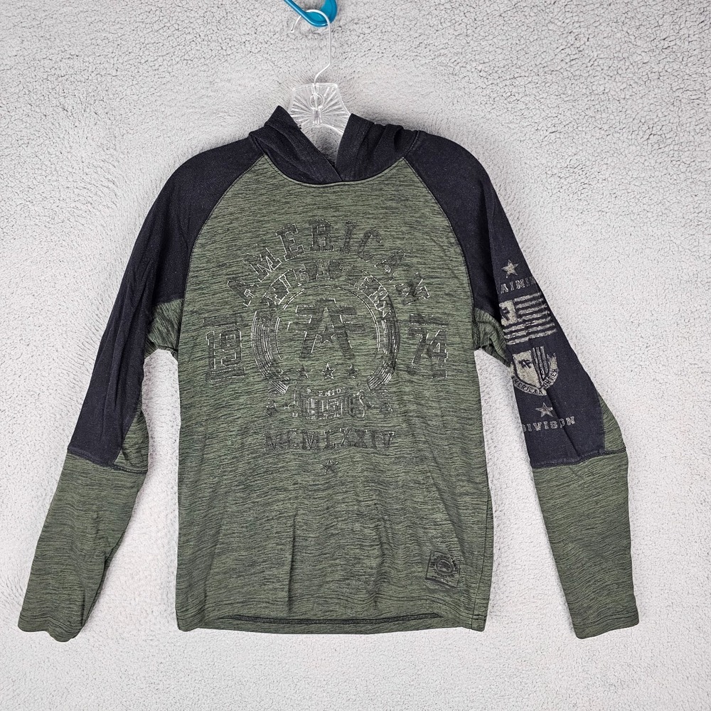 American Fighter Hoodie Mens‎ M Green Heather Graphic Print Long Sleeve Pullover